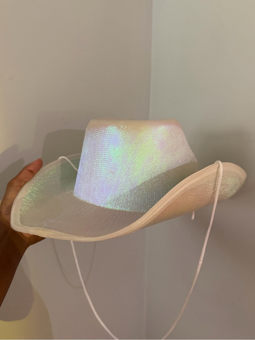 Lighting Iridescent White Cowgirl Hat with Chin Cord